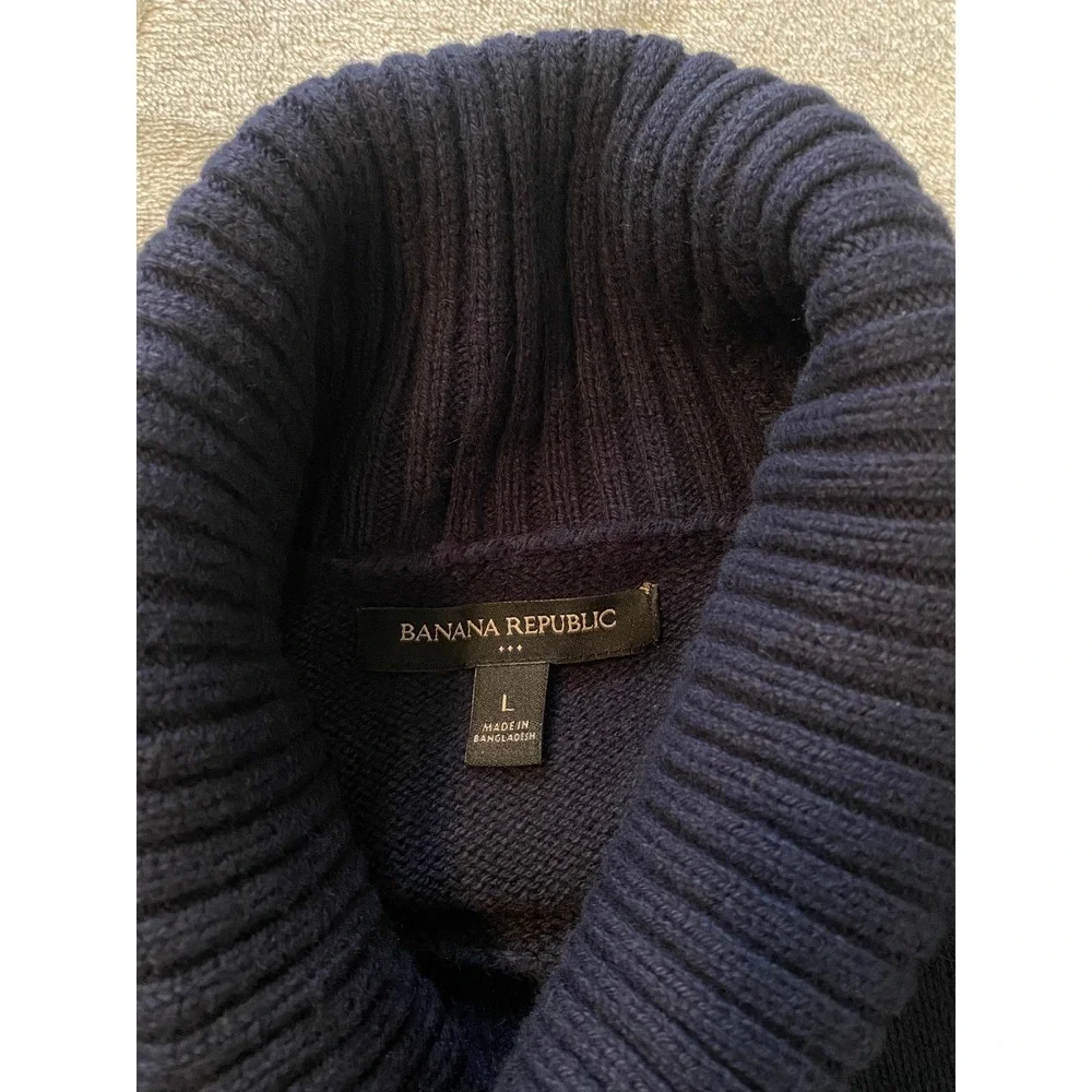 Banana‎ Republic Sweater Mens L Navy Blue Apres Ski Turtleneck Cotton Wool Blend
